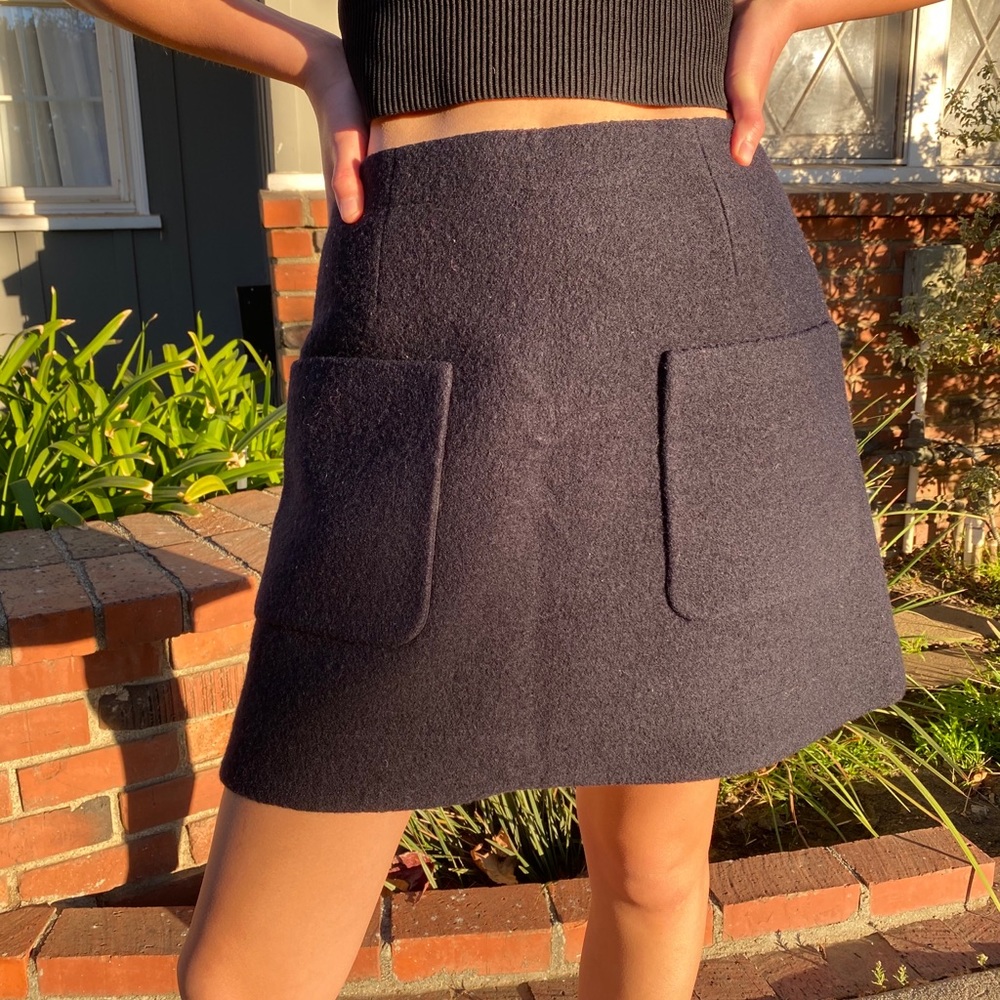 COS Aline Front Pocket Wool Mod Mini Skirt in Navy